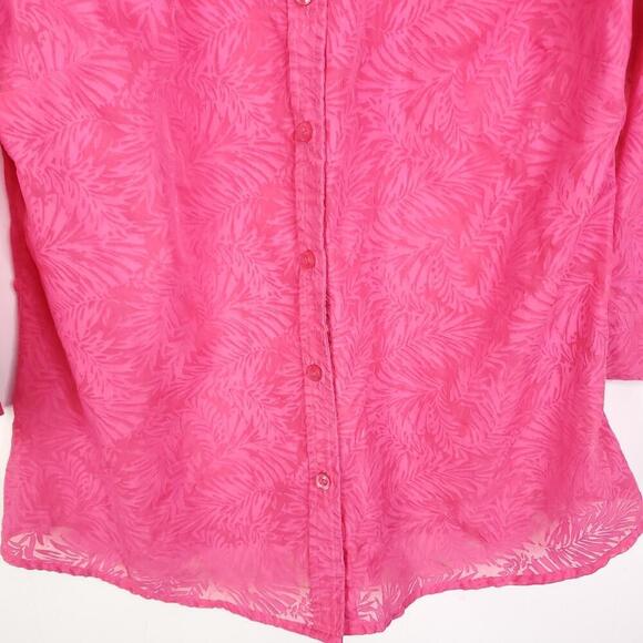 Christopher Banks Shirt Womens M Button Down Semi Sheer Burnout Collar Pink - Picture 3 of 8